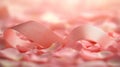 Pink ribbon rests gently on rose petals Royalty Free Stock Photo