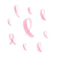 Pink ribbon set. Hand drawn illustrations with marker pen. Breast cancer awareness. Vector illustration, flat design Royalty Free Stock Photo