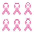 Pink ribbon sign vector illustration set design for Breast cancer awareness Royalty Free Stock Photo