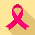 Pink ribbon support breast cancer icon, flat style