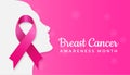 Pink ribbon symbol on woman face silhouette for Breast cancer awareness month poster background concept design vector illustration Royalty Free Stock Photo