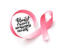 Pink ribbon. Symbol of world breast canser awareness month in october. Vector illustration. Royalty Free Stock Photo