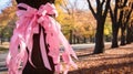 Pink ribbon on tree background. Breast Cancer Awareness concept. October Cancer Awareness Month. For poster, wallpaper Royalty Free Stock Photo