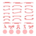 Pink Ribbons banners, ribbon labels, round frame, bow icon peach color bow tie isolated on white set vector sign Royalty Free Stock Photo