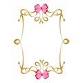 Pink ribbons bows gold frame background