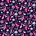 Pink Ribbons Breast Cancer Awareness Supportive words Pattern