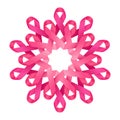 Pink ribbons breast cancer awareness symbolic decorative flower, symbol of people gathering, help and support