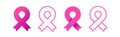 Pink ribbons set. Outline and filled icons. Minimalist style. Breast cancer awareness. Vector illustration, flat design Royalty Free Stock Photo