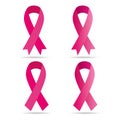 Pink Ribbons Set - Symbols of Breast Cancer Awareness Month isolated on white background.Vector illustration Royalty Free Stock Photo