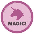 Pink road sign with outline unicorn pattern and magic inscription on white background vector