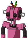 Pink Robot With Multi-Toroid Head And Square Mouth And Black Glowing Red Eyes And Wire Hair