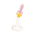 Pink Rocket as Spacecraft with Engine Exhaust Launching in Space Vector Illustration Royalty Free Stock Photo