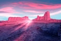 Pink rocks in the desert against a beautiful blue sky with clouds. Rays of pink light. Alien planet concept. Iranian desert Royalty Free Stock Photo