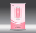 Pink Roll Up Banner display Poster layout Ads cosmetics template