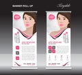 Pink Roll up banner template, cosmetics stand design