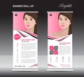 Pink Roll up banner template, cosmetics stand design