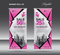 Pink Roll up banner template vector, advertisement, x-banner, poster, pull up design, display, layout, business flyer, sale banner