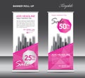 Pink Roll up banner template vector, advertisement, x-banner, poster, pull up design, display, layout, business flyer, sale banner