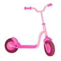 Pink roller scooter for children. Balance bike. Eco city transport. Vector kick scooter collection. Push cycle isolated on white.