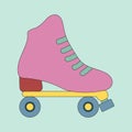 Pink roller skate element from 1970. Groovy cartoon graphic in pastel color pallete. Trendy retro card, poster and Royalty Free Stock Photo