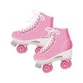 Pink roller skates. Retro icon, illustration in flat cartoon style.