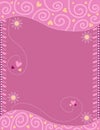 Pink romantic background with flowers, hearts and curls