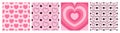 Pink romantic backgrounds with hearts, seamless patterns and single frame, retro Valentine\'s Day cards Royalty Free Stock Photo