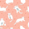 Pink romantic cats pattern for cute Valentines day background, card, wrap paper. Vector love, hearts print Royalty Free Stock Photo