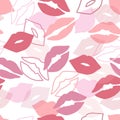 Pink Romantic Seamless Pattern with Cute Kiss Vector Graphic Silhouette