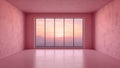 Pink Room with Sunset View Through Window, Modern Architecture Interior Scene. Royalty Free Stock Photo