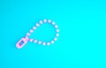 Pink Rosary beads religion icon isolated on blue background. Minimalism concept. 3d illustration 3D render Royalty Free Stock Photo