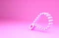 Pink Rosary beads religion icon isolated on pink background. Minimalism concept. 3d illustration 3D render Royalty Free Stock Photo