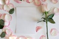 Pink Rose and Blank paper Mockup.