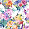 Pink rose bouquet floral botanical flowers. Watercolor background illustration set. Seamless background pattern. Royalty Free Stock Photo