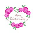 Pink rose bouquet with leaf on vine heart on white background, Happy ValentineÃ¢â¬â¢s Day, vector/illustration Royalty Free Stock Photo