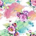 Pink rose bouquet loral botanical flowers. Watercolor background illustration set. Seamless background pattern. Royalty Free Stock Photo