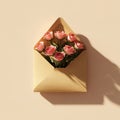 A pink rose bouquet placed in an envelope on a pastel background is a beautiful expression of soft and romantic Royalty Free Stock Photo