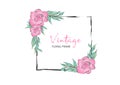 Vintage Square frame with pink rose vector illustration can be use for invitation, wedding, greeting cards, Floral Frame, Rose pai Royalty Free Stock Photo