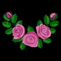 Pink Rose Corner Embroidery