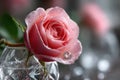 Pink Rose with Diamond Ring in Crystal Glass Royalty Free Stock Photo