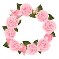 Pink Rose Flower Wreath. isolated on White Background. Vector Illustration Royalty Free Stock Photo