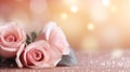Pink Rose flowers on bokeh light glitter background for love wedding and valentines day with copy space. Generative AI Royalty Free Stock Photo