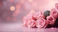 Pink Rose flowers on bokeh light glitter background for love wedding and valentines day with copy space. Generative AI Royalty Free Stock Photo