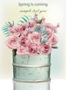 Pink Rose flowers bouquet in a vintage vase Vector realistic Royalty Free Stock Photo