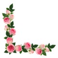 Pink rose flowers and buds corner arrangement