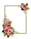 Pink rose flowers and buds corner arrangements and a frame Royalty Free Stock Photo