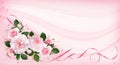 Pink rose flowers, satin ribbons and glitter confetti in a flora Royalty Free Stock Photo