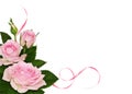 Pink rose flowers and silk ribbons in corner arrangement Royalty Free Stock Photo