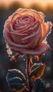 Pink rose with frozen water drops during a sunset Royalty Free Stock Photo