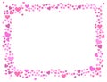 Pink rose Hearts horizontal border frame isolated on white background